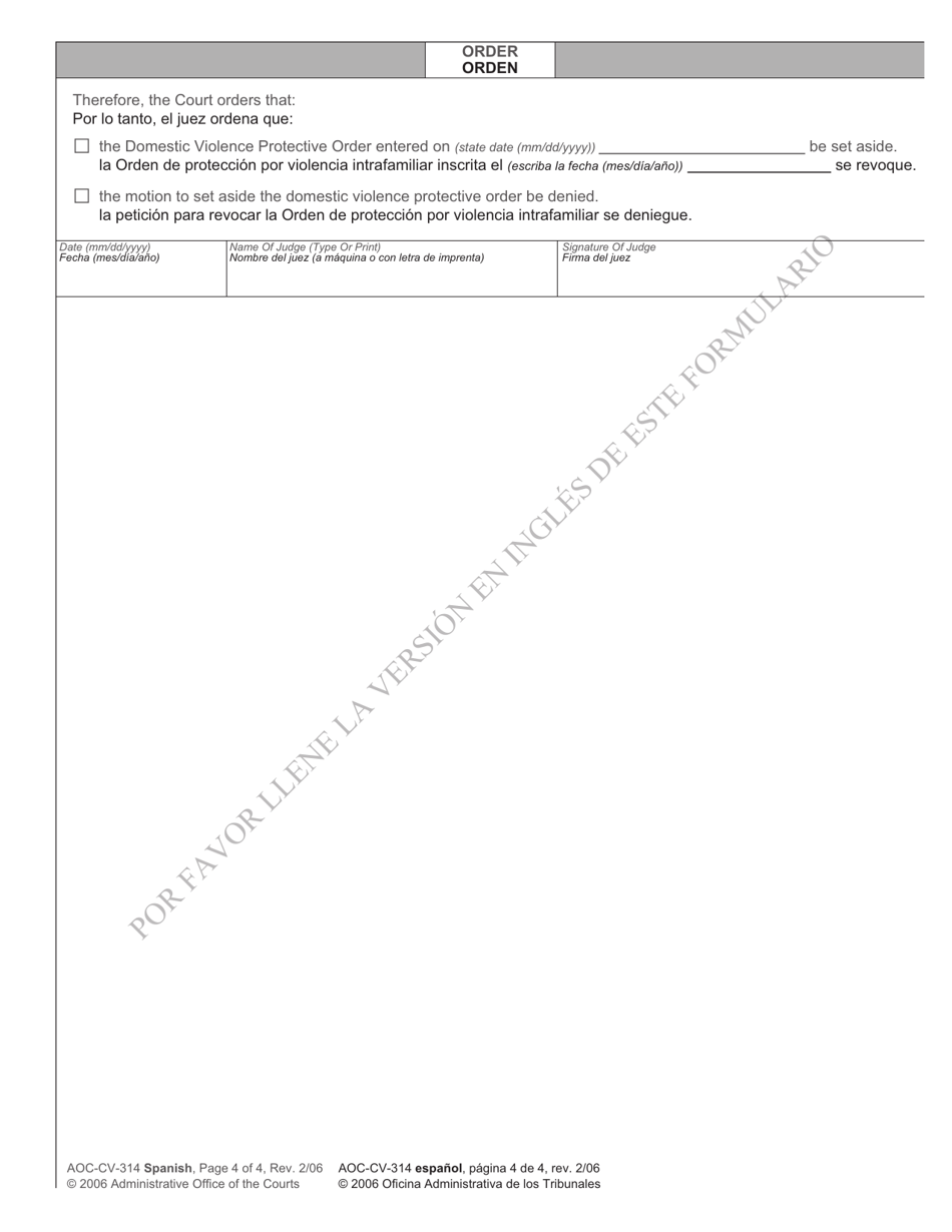 Form AOC-CV-314 Order Renewing Domestic Violence Protective Order - North Carolina (English / Spanish), Page 4