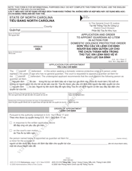 Form AOC-CV-318 Application and Order to Appoint Guardian Ad Litem in Action for Domestic Violence Protective Order - North Carolina (English/Vietnamese)