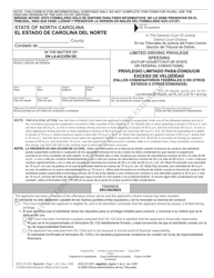 Form AOC-CV-351 Limited Driving Privilege Speeding (Out-Of-County/Out-of-State or Federal Convictions) - North Carolina (English/Spanish)