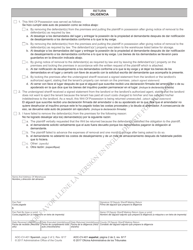 Form AOC-CV-401 SPANISH Writ of Possession Real Property - North Carolina (English/Spanish), Page 2