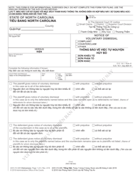 Document preview: Form AOC-CV-405 VIETNAMESE Notice of Voluntary Dismissal - North Carolina (English/Vietnamese)