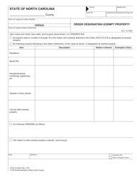 Document preview: Form AOC-CV-409 Order Designating Exempt Property - North Carolina