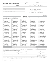 Document preview: Form AOC-CV-416 Transcript Request (Request to Issue Transcript of Judgment) - North Carolina