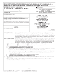 Document preview: Form AOC-CV-520 SPANISH Complaint for No-Contact Order for Stalking or Nonconsensual Sexual Conduct - North Carolina (English/Spanish)