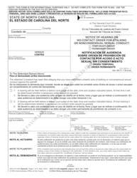 Document preview: Form AOC-CV-522 SPANISH Notice of Hearing on No-Contact Order for Stalking or Nonconsensual Sexual Conduct (Temporary Order/Permanent Order) - North Carolina (English/Spanish)
