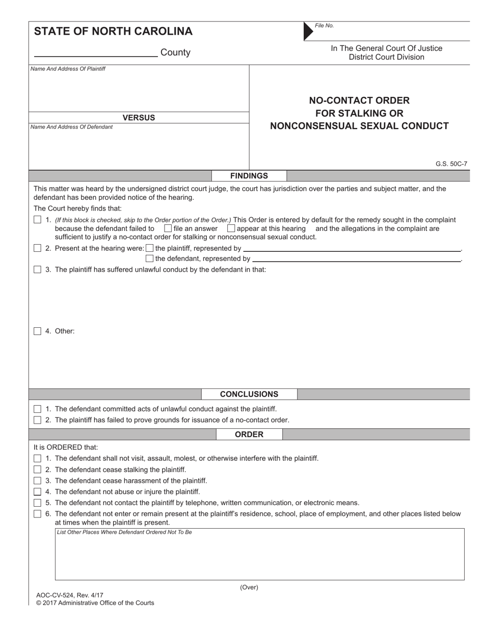 Form Aoc Cv 524 Fill Out Sign Online And Download Fillable Pdf North Carolina Templateroller 8064