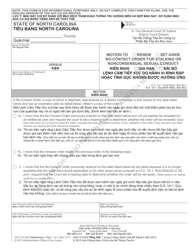 Document preview: Form AOC-CV-525 VIETNAMESE Motion to Renew/Set Aside No-Contact Order for Stalking or Nonconsensual Sexual Conduct - North Carolina (English/Vietnamese)