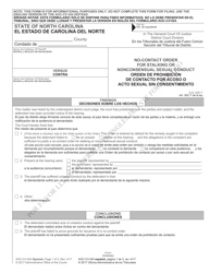 Document preview: Form AOC-CV-524 SPANISH No-Contact Order for Stalking or Nonconsensual Sexual Conduct - North Carolina (English/Spanish)