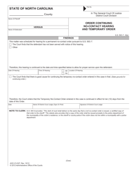 Document preview: Form AOC-CV-527 Order Continuing No-Contact Hearing and Temporary Order - North Carolina