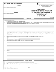 Document preview: Form AOC-CV-533 Temporary No-Contact Order Pursuant to the Workplace Violence Prevention Act - Ex Parte - North Carolina