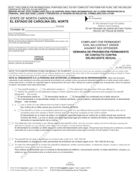 Document preview: Form AOC-CV-540 SPANISH Complaint for Permanent Civil No-Contact Order Against Sex Offender - North Carolina (English/Spanish)