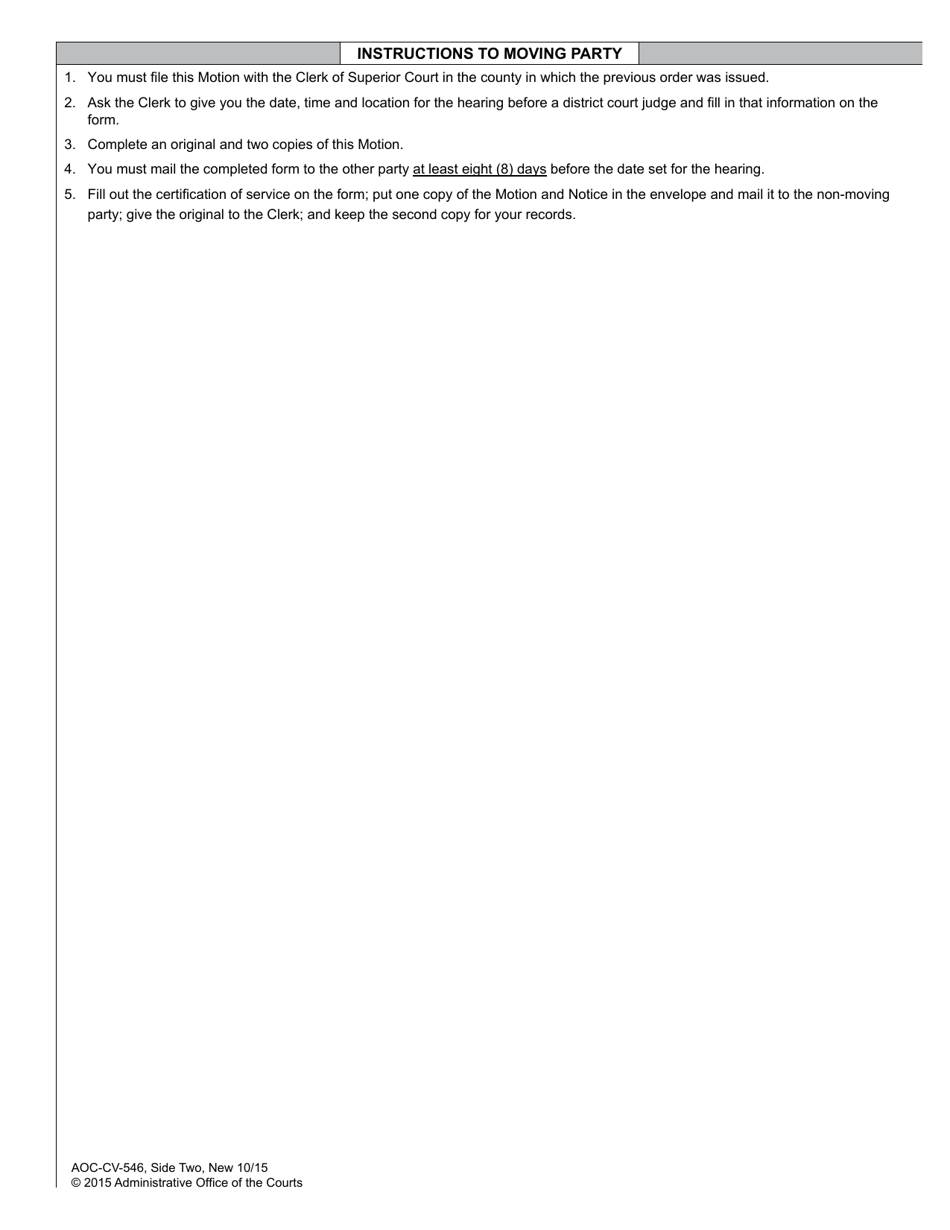 Form AOC-CV-546 Motion to Rescind / Set Aside Permanent Civil No-Contact Order Against Sex Offender - North Carolina, Page 2