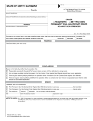 Document preview: Form AOC-CV-547 Order Rescinding/Setting Aside Permanent Civil No-Contact Order Against Sex Offender - North Carolina
