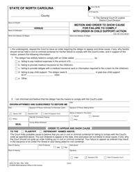 Document preview: Form AOC-CV-601 Motion and Order to Show Cause for Failure to Comply With Order in Child Support Action - North Carolina