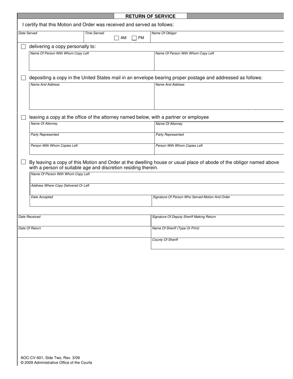 Form AOC-CV-601 Motion and Order to Show Cause for Failure to Comply With Order in Child Support Action - North Carolina, Page 2