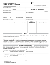 Document preview: Form AOC-CV-604 Affidavit of Parentage - North Carolina