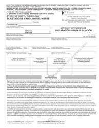 Form AOC-CV-604 SPANISH Affidavit of Parentage - North Carolina (English/Spanish)