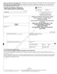 Form AOC-CV-602 VIETNAMESE Order to Appear and Show Cause for Failure to Comply With Support Order and Order to Produce Records and Licenses - North Carolina (English/Vietnamese)
