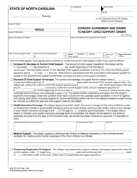 Document preview: Form AOC-CV-615 Consent Agreement and Order to Modify Child Support Order - North Carolina