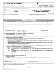 Document preview: Form AOC-CV-617 Request by Supporting Party for Wage Withholding - North Carolina