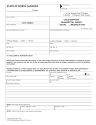 Document preview: Form AOC-CV-626 Child Support Transmittal Order Initial/Modification - North Carolina