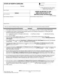 Form AOC-CV-625 &quot;Order on Motion to Join Employer as Party to Enforce Wage Withholding&quot; - North Carolina