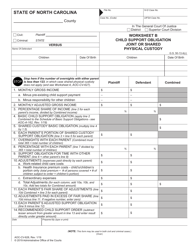 Form AOC-CV-628 Worksheet B - Child Support Obligation Joint or Shared Physical Custody - North Carolina