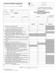 Document preview: Form AOC-CV-629 Worksheet C - Child Support Obligation Split Custody - North Carolina