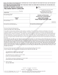 Document preview: Form AOC-CV-831 VIETNAMESE Order Approving Parenting Agreement - North Carolina (English/Vietnamese)