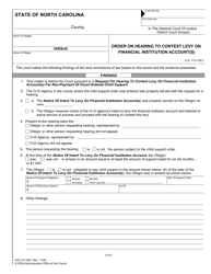 Form AOC-CV-644 Order on Hearing to Contest Levy on Financial Institution Account(S) - North Carolina