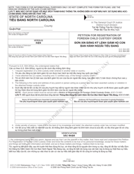 Form AOC-CV-660 VIETNAMESE Petition for Registration of Foreign Child Custody Order - North Carolina (English/Vietnamese)