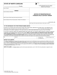 Form AOC-CV-661 Notice of Registration of Foreign Child Custody Order - North Carolina
