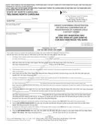 Form AOC-CV-664 Order Confirming Registration or Denying Confirmation of Registration of Foreign Child Custody Order - North Carolina (English/Vietnamese)