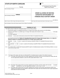 Document preview: Form AOC-CV-668 Order Allowing or Denying Expedited Enforcement of Foreign Child Custody Order - North Carolina