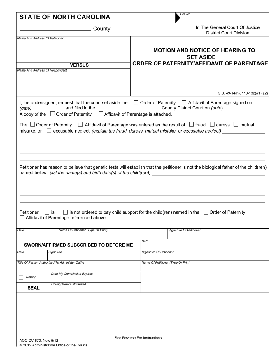Form AOCCV670 Fill Out, Sign Online and Download Fillable PDF