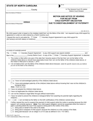 Form AOC-CV-671 Motion and Notice of Hearing for Relief From Child Support Obligation Due to Disestablishment of Paternity - North Carolina