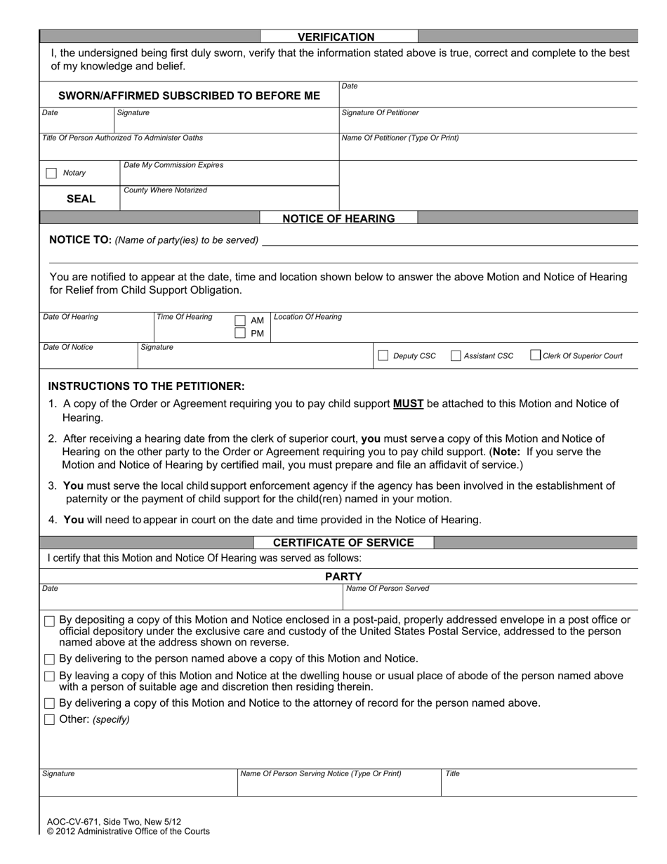 Form AOC-CV-671 Download Fillable PDF or Fill Online Motion and Notice ...