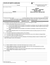 Form AOC-CV-673 Order Granting/Denying Relief From Child Support Obligation - North Carolina