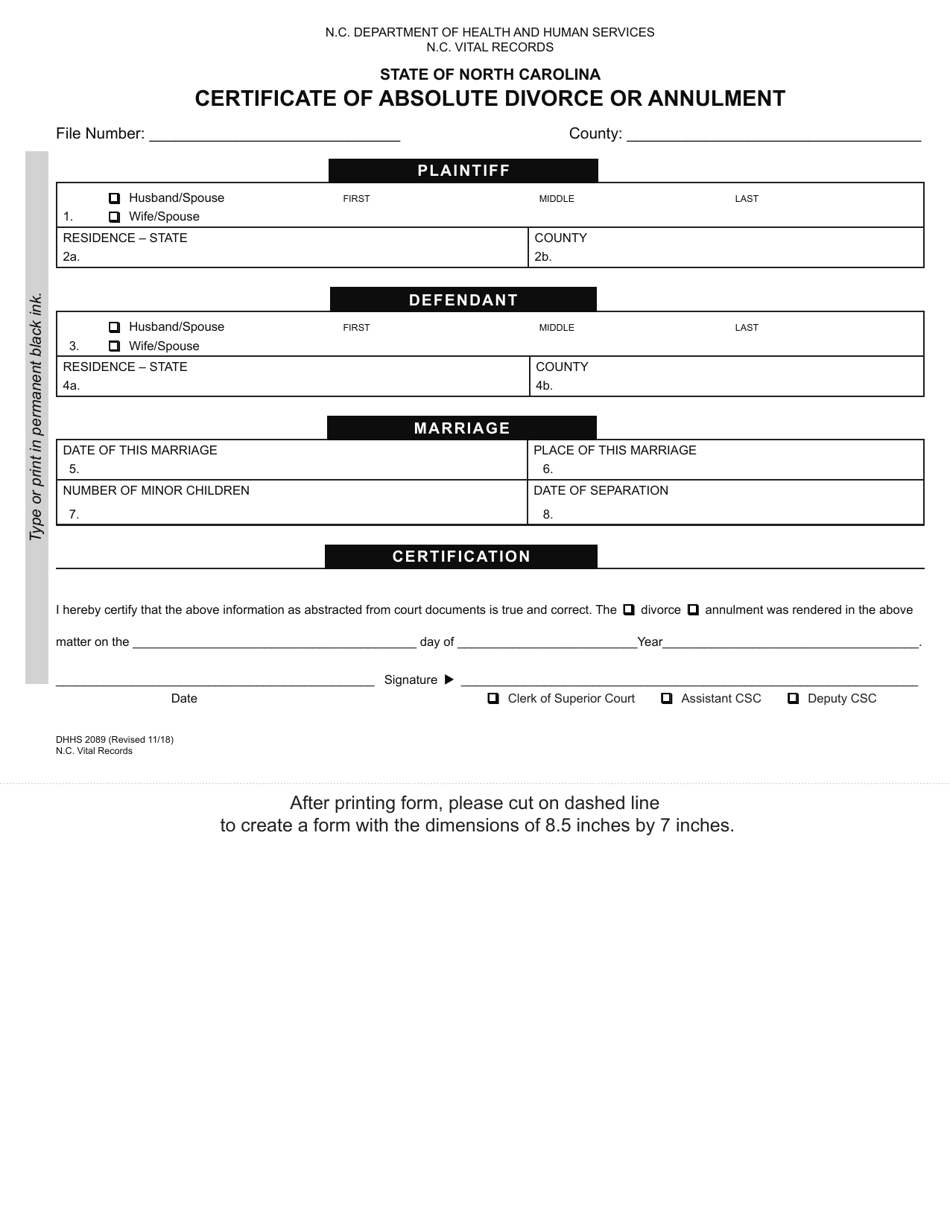 form dhhs2089 download fillable pdf or fill online certificate of absolute divorce or annulment north carolina templateroller