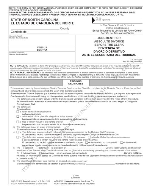 Form AOC-CV-710  Printable Pdf