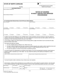 Document preview: Form AOC-CV-772 Notice of Hearing in Adult Protective Services Proceedings - North Carolina