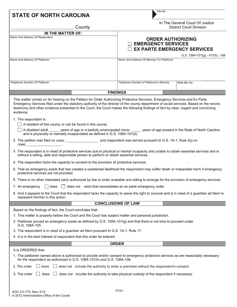 Form AOC-CV-775 - Fill Out, Sign Online and Download Fillable PDF ...