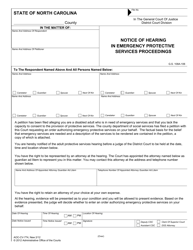 Document preview: Form AOC-CV-774 Notice of Hearing in Emergency Protective Services Proceedings - North Carolina