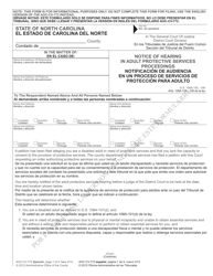 Document preview: Form AOC-CV-772 SPANISH Notice of Hearing in Adult Protective Services Proceedings - North Carolina (English/Spanish)