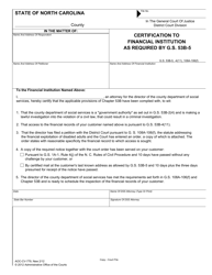 Document preview: Form AOC-CV-779 Certification to Financial Institution as Required by G.s. 53b-5 - North Carolina