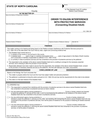 Document preview: Form AOC-CV-782 Order to Enjoin Interference With Protective Services (Consenting Disabled Adult) - North Carolina