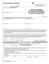Document preview: Form AOC-CV-781 Notice of Hearing to Enjoin Interference With Protective Services (Consenting Disabled Adult) - North Carolina