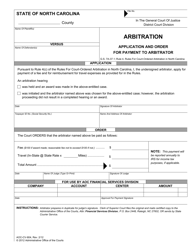 Document preview: Form AOC-CV-804 Arbitration - Application and Order for Payment to Arbitrator - North Carolina