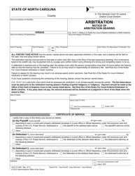 Document preview: Form AOC-CV-801 Arbitration - Notice of Arbitration Hearing - North Carolina