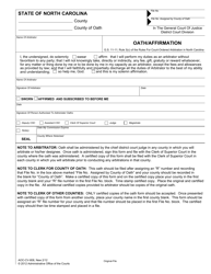 Document preview: Form AOC-CV-808 Oath/Affirmation - North Carolina